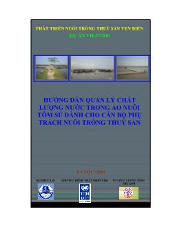 Đề tài Hướng dẫn quản lý chất lượng nước trong ao nuôi tôm sú dành cho cán bộ phụ trách nuôi trồng thuỷ sản