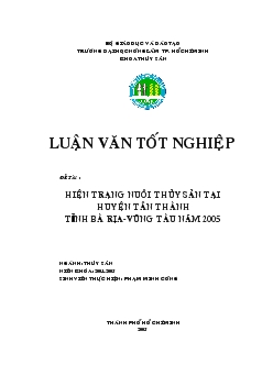 Luận văn Hiện trạng nuôi thủy sản tại huyện tân thành tỉnh bà rịa-Vũng tàu năm 2005