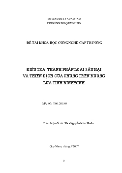 Đề tài Điều tra thành phần loài sâu hại và thiên địch của chúng trên ruộng lúa tỉnh Bình Định