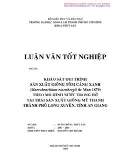 Đề tài Khảo sát qui trình sản xuất giống tôm càng xanh theo mô hình nước trong hở tại trại sản xuất giống