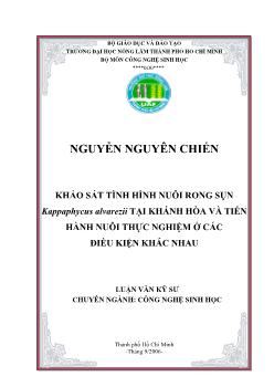 Đề tài Khảo sát tình hình nuôi rong sụn Kappaphycus alvarezii tại Khánh Hòa và tiến hành nuôi thực nghiệm ở các điều kiện khác nhau