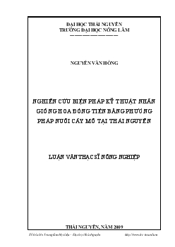 Đề tài Nghiên cứu biện pháp kỹ thuật nhân giống hoa đồng tiền bằng phương pháp nuôi cấy mô tại tỉnh Thái Nguyên