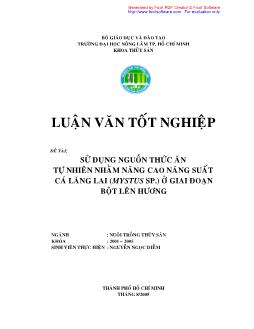 Đề tài Sử dụng nguồn thức ăn tự nhiên nhằm nâng cao năng suất cá lăng lai ở giai đoạn bột lên hương