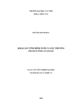 Tiểu luận Khảo sát tình hình nuôi cá lóc thương phẩm ở tỉnh An Giang