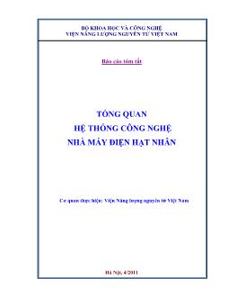 Đề tài Tổng quan hệ thống công nghệ nhà máy điện hạt nhân - Viện năng lượng nguyên tử Việt Nam