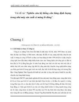 Đề tài Nghiên cứu hệ thống cân bằng định lượng trong nhà máy sản xuất xi măng lò đứng tại Nhà máy Tiên Sơn - Hà Tây