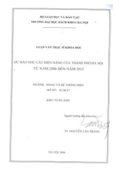 Luận văn Dự báo nhu cầu điện năng của thành phố Hà Nội từ năm 2006 đến năm 2015