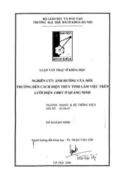 Nghiên cứu ảnh hưởng của môi trường đến cách điện thủy tinh làm việc trên lưới điện 110kV ở Quảng Ninh