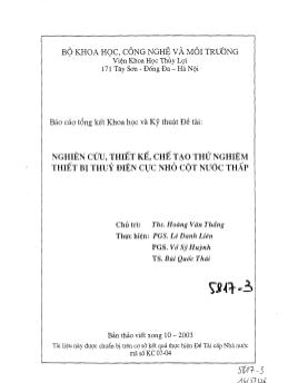 Nghiên cứu, thiết kế, chế tạo thử nghiệm thiết bị thủy điện cực nhỏ cột nước thấp