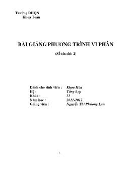 Chuyên đề Bài giảng phương trình vi phân