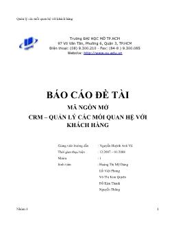 Đề tài Mã nguồn mở CRM - Quản lý các mối quan hệ với khách hàng