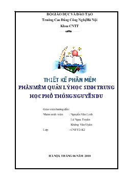 Đề tài Phần mềm quản lý học sinh trung học phổ thông Nguyễn Du