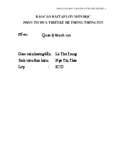 Đề tài Phân tích thiết kế hệ thống thông tin quản lý khách sạn