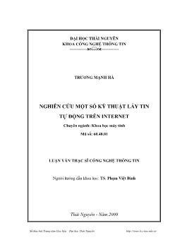 Luận văn Nghiên cứu một số kỹ thuật lấy tin tự động trên internet