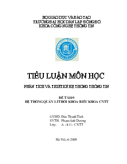 Tiểu luận Hệ thống quản lý thời khóa biểu khoa công nghệ thông tin