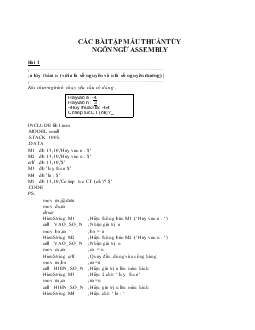 Các bài tập mẫu ngôn ngữ Assembly