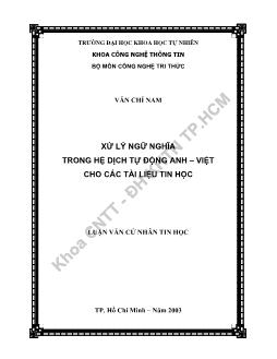 Luận văn Xử lý ngữ nghĩa trong hệ dịch tự động Anh-Việt trong các tài liệu tin học