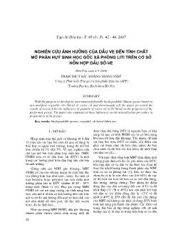 Đề tài Nghiên cứu ảnh hưởng của dầu ve đến tính chất mỡ phân huỷ sinh học gốc xà phòng liti trên cơ sở hỗn hợp dầu sở-ve