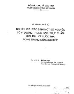 Đề tài Nghiên cứu xác định một số nguyên tố vi lượng trong gạo, thực phẩm khô, rau và nước thải dùng trong nông nghiệp