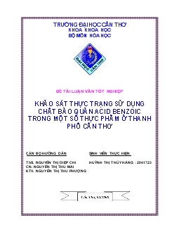 Luận văn Khảo sát thực trạng sử dụng chất bảo quản acid benzoic trong một số thực phẩm ở thanh phố Cần Thơ