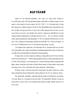 Luận văn Nghiên cứu các yếu tố ảnh hưởng đến bột hyđroxyapatit Ca10(PO4)6(OH)2 kích thước nano điều chế từ canxi hyđroxit Ca(OH)2
