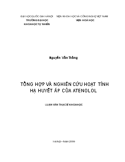 Luận văn Tổng hợp và nghiên cứu hoạt tính hạ huyết áp của atenolol