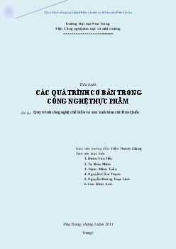 Tiểu luận Quy trình công nghệ chế biến và sản xuất kim chi Hàn Quốc