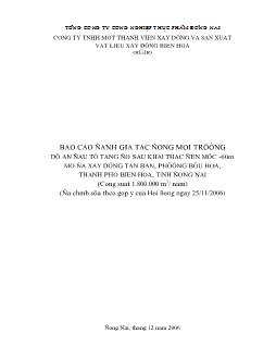 Báo cáo Đánh giá tác động môi trường dự án đầu tư tăng độ sâu khai thác đến mức -60m mỏ đá xây dựng Tân Bản, phường Bửu Hòa, thành phố Biên Hoà, tỉnh Đồng Nai