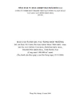 Báo cáo Đánh giá tác động môi trường dự án đầu tư tăng độ sâu khai thác đến mức -60m mỏ đá xây dựng Tân Bản, phường Bửu Hòa, thành phố Biên Hoà, tỉnh Đồng Nai