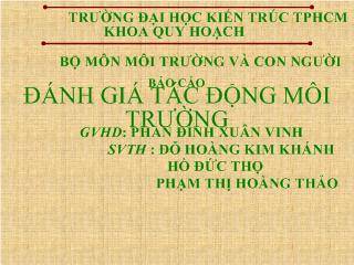 Báo cáo Đánh giá tác động môi trường của công viên Hoàng Văn Thụ, quận Tân Bình, thành phố Hồ Chí Minh