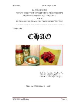 Đề tài Công nghệ bảo quản và chế biến lương thực: Chao