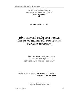 Khóa luận Tổng hợp chế phẩm sinh học AH ứng dụng trong nuôi tôm sú thịt (Penaeus Monodon)