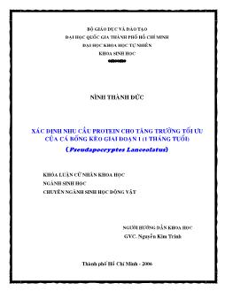 Khóa luận Xác định nhu cầu Protein cho tăng trưởng tối ưu của cá bống kèo giai đoạn 1 (1 tháng tuổi) Pseudapocryptes Lanceolatus