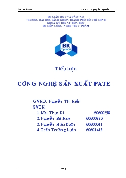 Tiểu luận Công nghệ sản xuất Pate