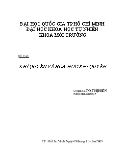 Tiểu luận Khí quyển và hóa học khí quyển