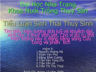 Tiểu luận Tìm hiểu hiện tượng tích lũy và khuếch đại sinh học ở thủy sinh vật, ví dụ ở đồng bằng sông Cửu Long và phân tích