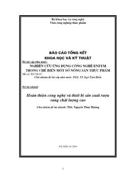Đề tài Hoàn thiện công nghệ và thiết bị sản xuất rượu vang chất lượng cao
