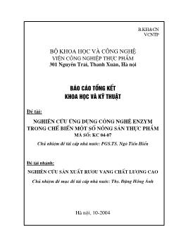 Đề tài Nghiên cứu sản xuất rượu vang chất lượng cao