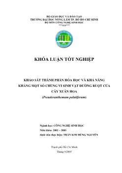 Khóa luận Khảo sát thành phần hóa học và khả năng kháng một số chủng vi sinh vật đường ruột của cây Xuân hoa (Pseuderanthemum palatiferum)