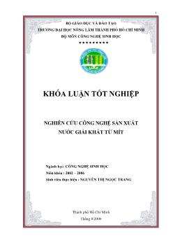 Khóa luận Nghiên cứu công nghệ sản xuất nước giải khát từ Mít