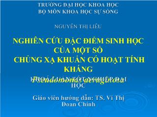Khóa luận Nghiên cứu đặc điểm sinh học của một số chủng xạ khuẩn có hoạt tính kháng Pseudomonas aeruginosa (Slide)
