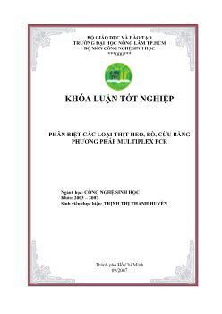 Khóa luận Phân biệt các loại thịt heo, bò, cừu bằng phương pháp Multiplex PCR