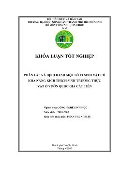 Khóa luận Phân lập và định danh một số vi sinh vật có khả năng kích thích sinh trưởng thực vật ở vườn quốc gia Cát Tiên