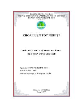 Khóa luận Phát hiện Virus bệnh dịch tả heo dựa trên đoạn gen NS5B