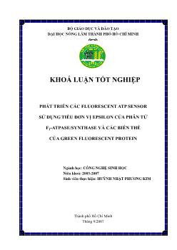 Khóa luận Phát triển các Fluorescent ATP Sensor sử dụng tiểu đơn vị Epsilon của phân tử F1-Atpase/Synthase và các biến thể của Green Fluorescent Protein