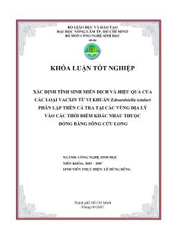Khóa luận Xác định tính sinh miễn dịch và hiệu quả của các loại vacxin từ vi khuẩn Edwardsiella ictaluri phân lập trên cá tra tại các vùng địa lý vào các thời điểm khác nhau thuộc đồng bằng sông Cửu Long