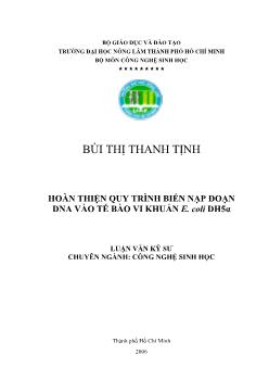 Luận văn Hoàn thiện quy trình biến nạp đoạn DNA vào tế bào vi khuẩn E.Coli DH5alpha