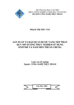 Luận văn Sản xuất và bảo quản rượu vang nếp than quy mô xưởng thực nghiệm sử dụng Enzyme và nấm men thuần chủng