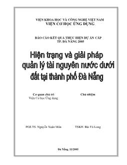 Báo cáo Hiện trạng và giải pháp quản lý tài nguyên nước dưới đất tại thành phố Đà Nẵng
