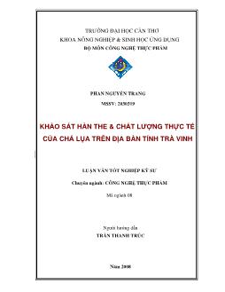 Luận văn Khảo sát hàn the và chất lượng thực tế của chả lụa trên địa bàn tỉnh Trà Vinh